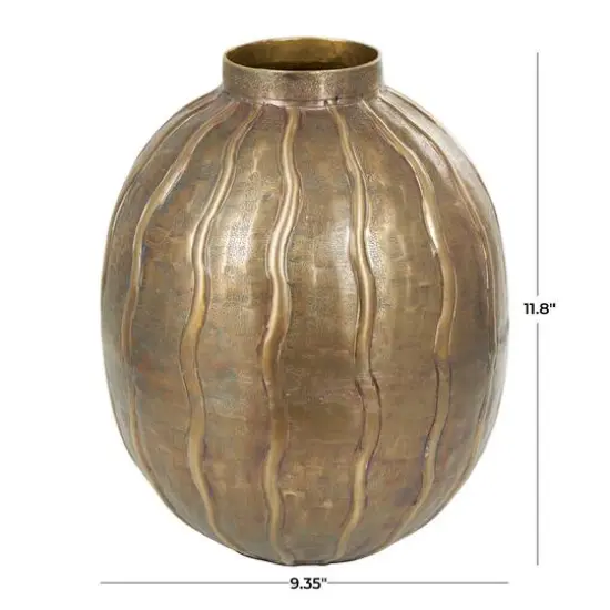 12" Brass Metal Snakeskin Inspired Vase with Dimensional Wavy Accents {9}
