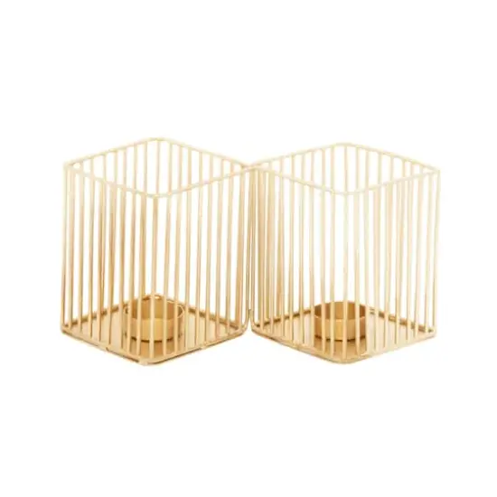 Set of 3 Gold Metal Modern Candle Holder, 4.25", 11", 16.25" {4}