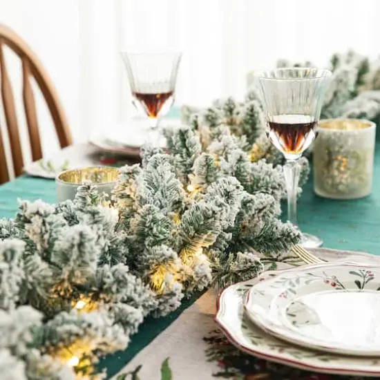 Glitzhome&reg; 6ft. Pre-Lit Snow Flocked Christmas Garland, 2ct. {9}