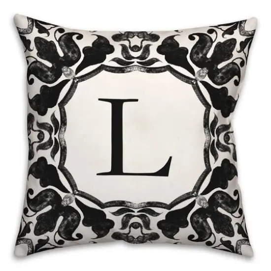 Black & White Monogram Indoor/Outdoor Pillow L {1}