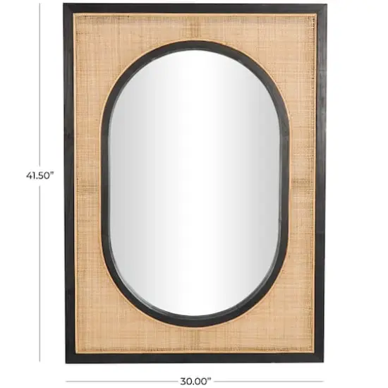 42" Brown Rattan Wall Mirror with Black Accent Frame {6}