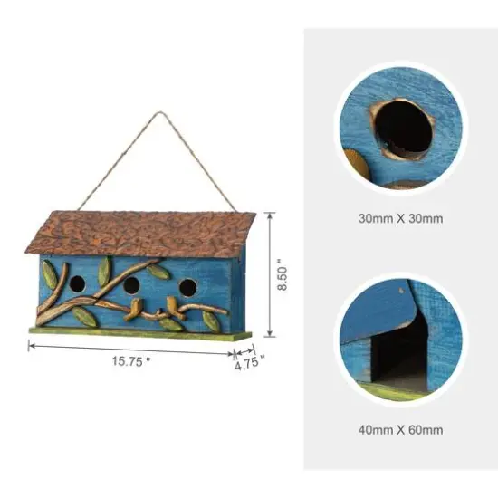 Glitzhome&reg; 15.75" Distressed Cottage Birdhouse Blue {9}