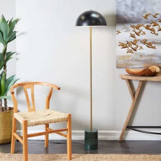 Black Metal Umbrella Style Floor Lamp with Marble Base 14" x 14" x 62" {8}