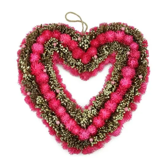 Pink Botanicals and Twigs Artificial Valentine's Day Heart Wreath 13" Unlit {1}