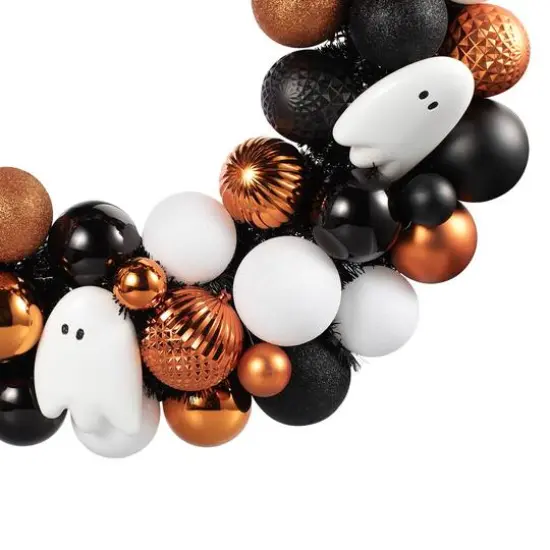 23.5" Orange, Black & White Ghost & Ornament Wreath by Ashland&reg; {6}