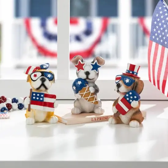 Glitzhome&reg; Patriotic Americana Dog Table D&eacute;cor Set {3}