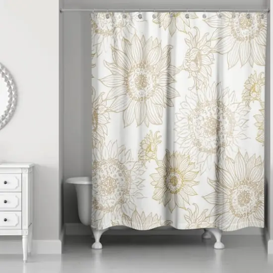 Large Sunflower Head Shower Curtain Gold and White {3}