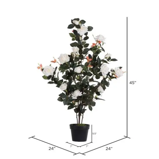 45" Artificial White Rose Plant in Pot {6}