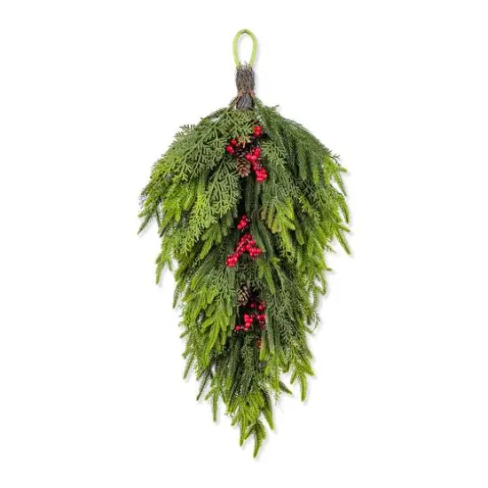 Glitzhome&reg; 31.5"H Christmas Greenery PE Teardrop with Pinecones and Red Berries {1}