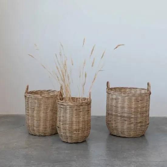 Hello Honey&reg; Natural Woven Rattan Storage Basket Set {7}