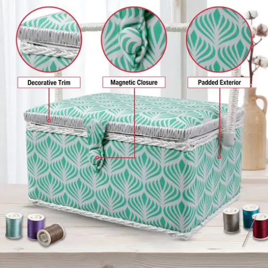 SINGER&reg; Large Blue Boho Fan Print Sewing Basket with Sewing Scissors & Notions {8}