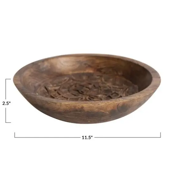 Hello Honey&reg; 11.5" Natural Boho Carved Wood Bowl with Floral Designs {7}