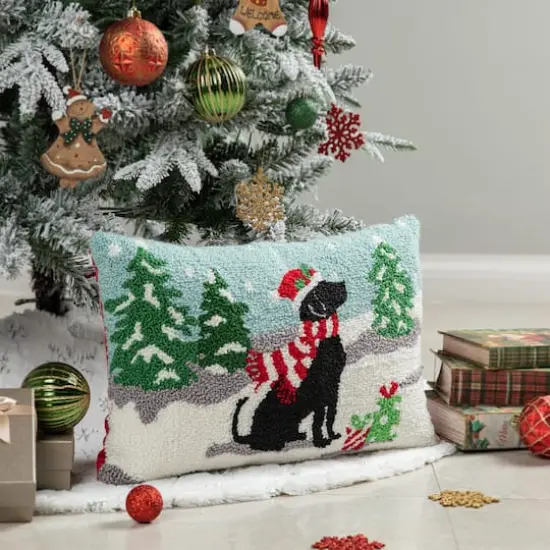 Glitzhome&reg; Hooked Christmas Dog Pillow {3}