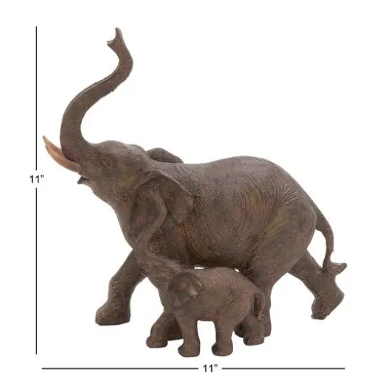 11" Brown Eclectic Polystone Elephants Sculpture {9}