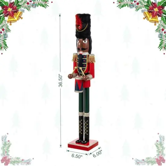 Glitzhome&reg; 36.5"H Wooden Christmas African American Soldier Nutcracker {9}