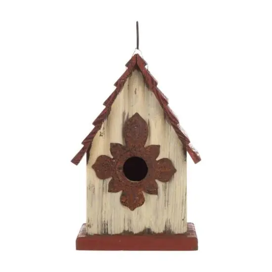 Glitzhome&reg; Tall White & Red Distressed Wood Bird House {7}