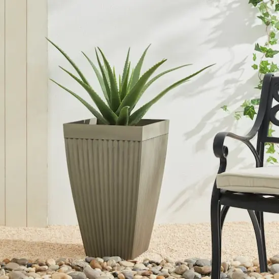 Glitzhome® 23" Eco-Friendly Oversized Faux Concrete Square Fluted Pot Planters, 2ct. Brown {4}