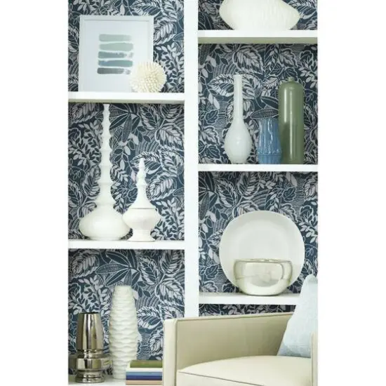 RoomMates Vintage Batik Jungle Peel & Stick Wallpaper Blue/White {7}