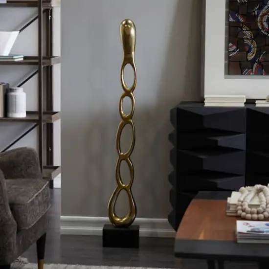 51" Aluminum Tall Linked Floor Abstract Sculpture with Black Base Gold {3}