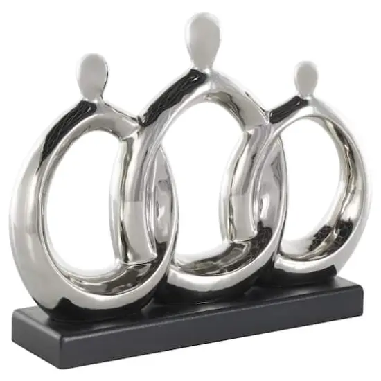 12" Silver Abstract Family Figures Decorative Sculpture with Black Rectangular Base {1}