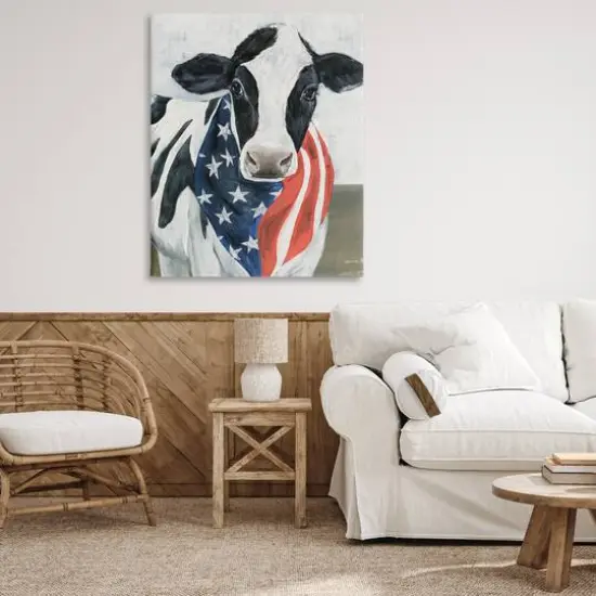 Stupell Industries Farm Cow American Flag Animal Canvas Wall Art {3}