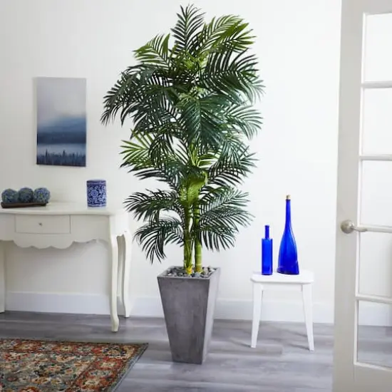 7ft. Golden Cane Palm Tree In Cement Planter {3}