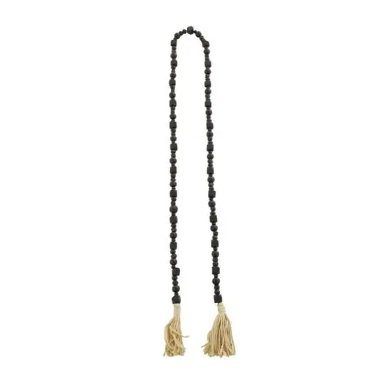 80" Geometric Wood Bead Garland with Tassels Black {6}