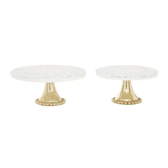 Set of 2 Gold Stoneware Natural Cake Stand, 12", 10" {4}