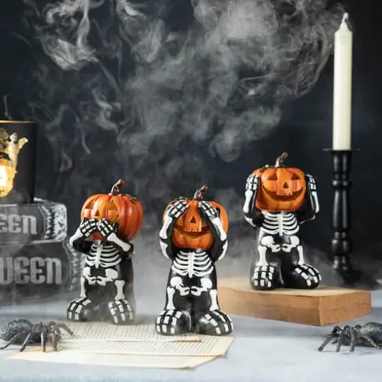 Glitzhome&reg; 5.75" Halloween Skeleton Pumpkin Table D&eacute;cor Set {4}