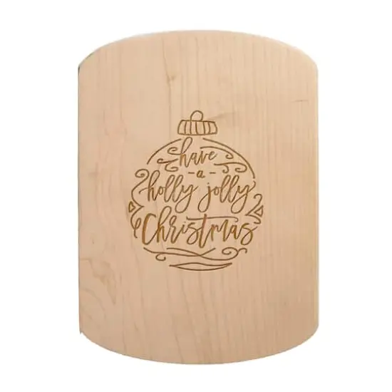 Holly Jolly Christmas Script 11" x 8" Maple Oval Cutting Board {1}