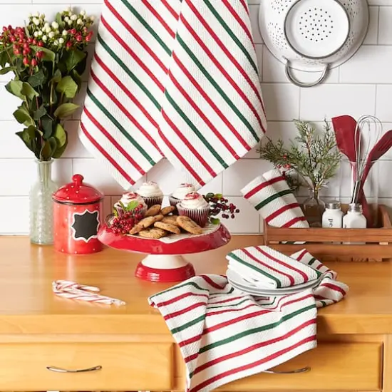 DII&reg; Holiday Stripes Heavyweight Dishtowel & Dishcloth Set {9}