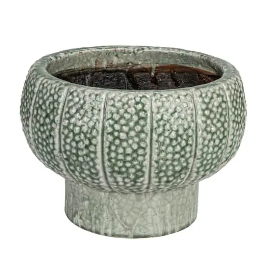 Hello Honey® 10.5" Green Dot Pattern Crackle Glaze Embossed Terra Cotta Footed Vase Planter {1}