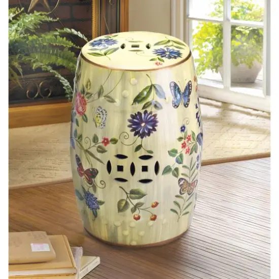 19" Butterfly Garden Ceramic Stool {3}