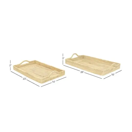 Light Brown Wood Boho Style Tray Set {8}