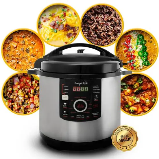 Megachef 12qt. Steel Digital Pressure Cooker With 15 Presets & Glass Lid {10}