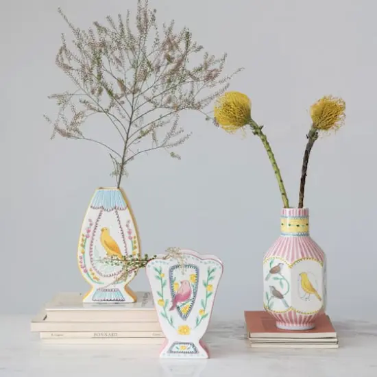 Hello Honey&reg; 8" Painted Bird Design Ceramic Vase {4}