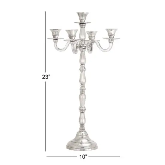 Silver Metal Traditional Candlestick Holders, 23" x 10" x 10" {8}