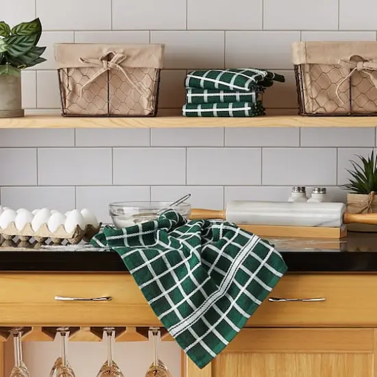 DII&reg; Solid Windowpane Terry Dishtowels, 4ct. Dark Green {6}