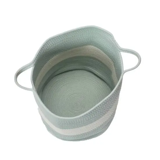 Household Essentials 15" Sky Blue & White Broadband Cotton Rope Basket {8}