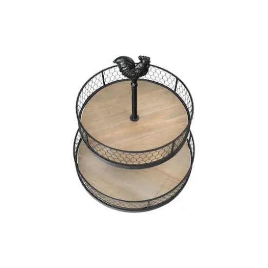 Hello Honey® 18.5" 2-Tier Wood & Metal Round Trays With Rooster Top {4}