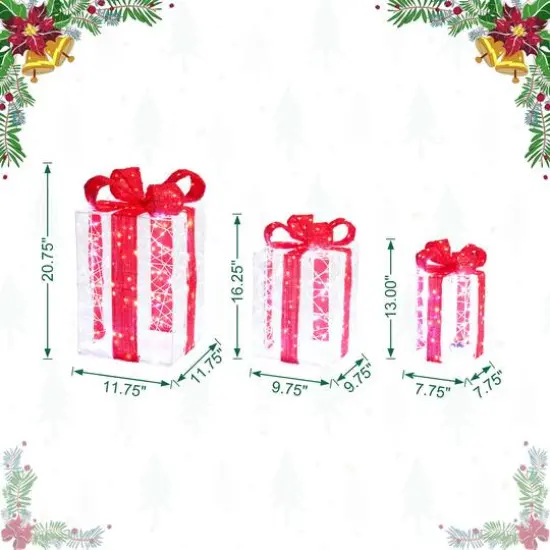 Glitzhome&reg; Lighted Christmas Crystal White 3D Giftbox Outdoor D&eacute;cor Set {9}