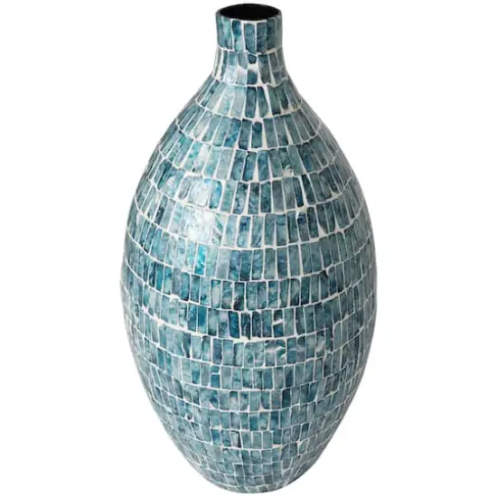 22" Blue Mother of Pearl Handmade Mosaic Inspired Vase {1}