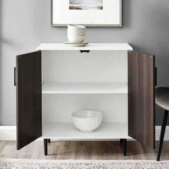 Walker Edison Ash Brown Bookmatch/White Accent Cabinet {7}