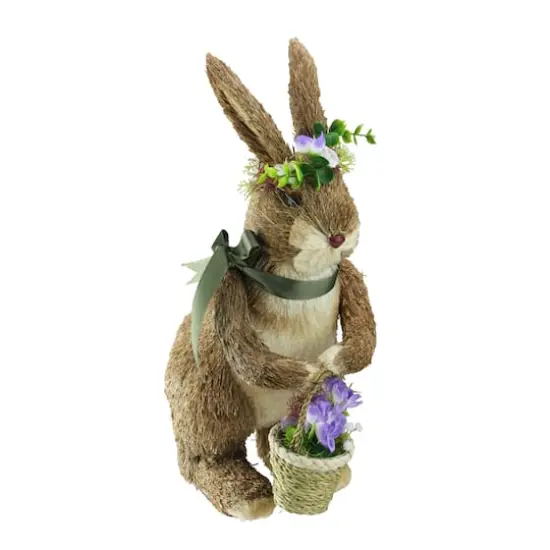16.5" Standing Bunny Wearing Green Scarf & Flower Crown Figure {1}