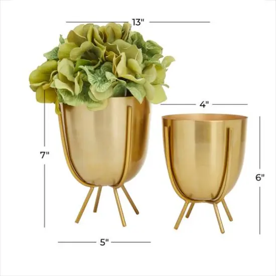 Gold Contemporary Planter, Set of 2" 6", 7" {7}