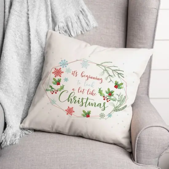 Beginning Look Christmas 18x18 Throw Pillow {3}