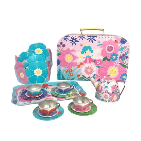 Bright Stripes Flower Fairy Tin Tea Set {4}