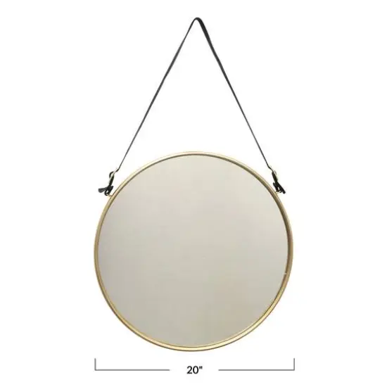 20" Brass Round Metal & MDF Hanging Wall Mirror {5}