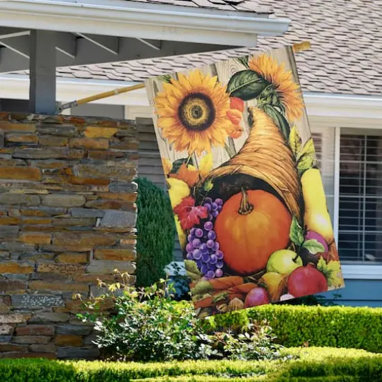40" Cornucopia & Flowers Autumn Harvest Garden Flag {4}