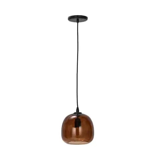 Hello Honey® 8.25" Amber Round Glass & Metal Pendant Lamp with Hardwire {1}